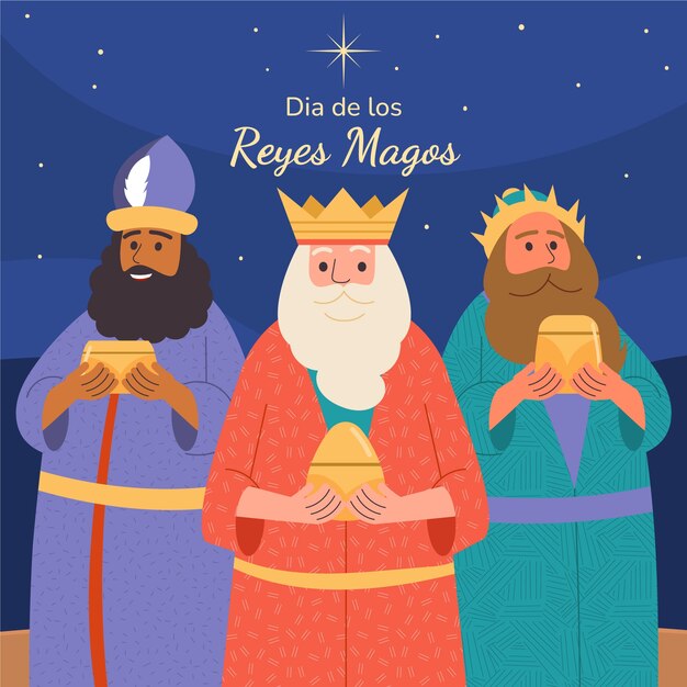 Vettore gratuito illustrazione piatta di reyes magos
