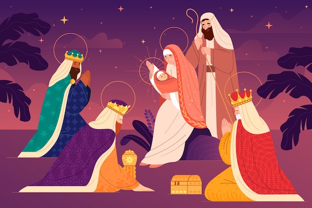 Vettore gratuito illustrazione piatta di reyes magos