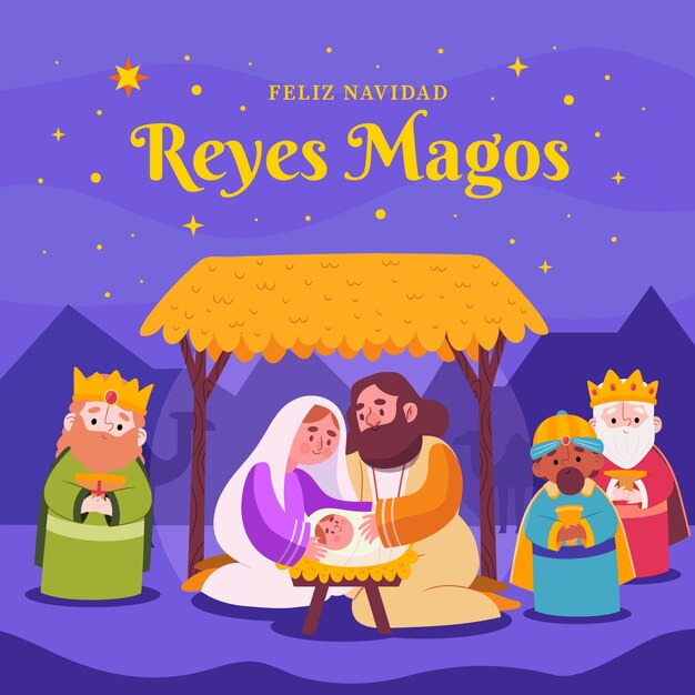 Flat reyes magos illustration