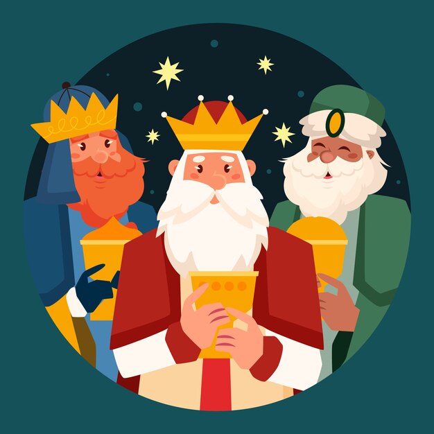 Vettore gratuito illustrazione piatta di reyes magos