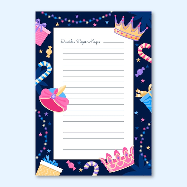 Free vector flat reyes magos letter template