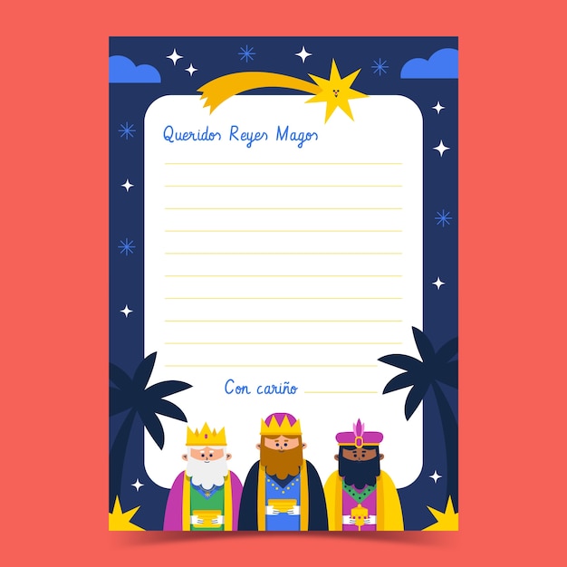 Free vector flat reyes magos letter template