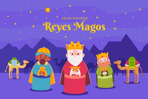 Flat reyes magos silhouette background