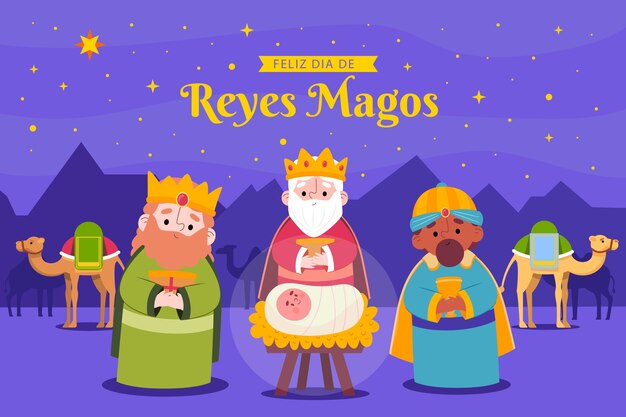 Flat reyes magos silhouette background