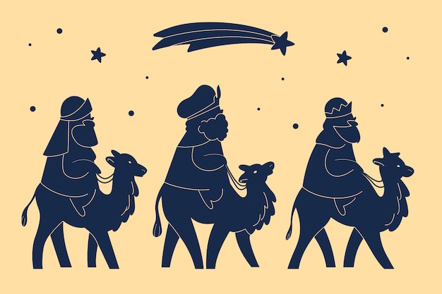 Free Vector flat reyes magos silhouette illustration