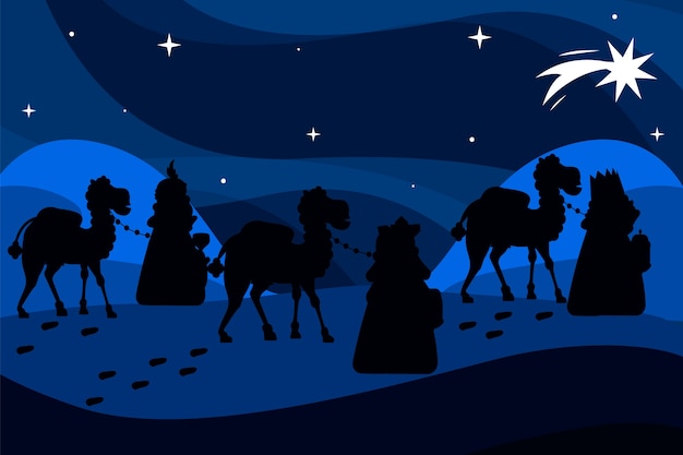 Free Vector flat reyes magos silhouette illustration