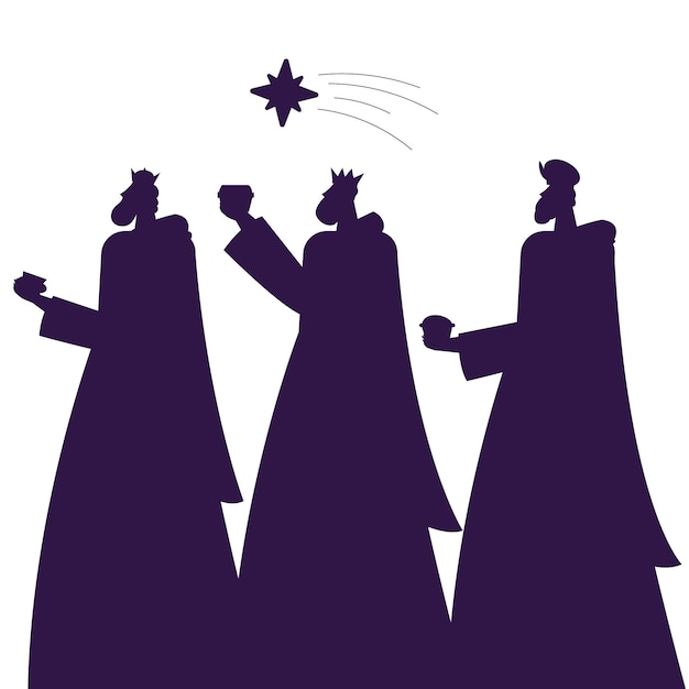 Vettore gratuito illustrazioni di silhouette di reyes magos piatte