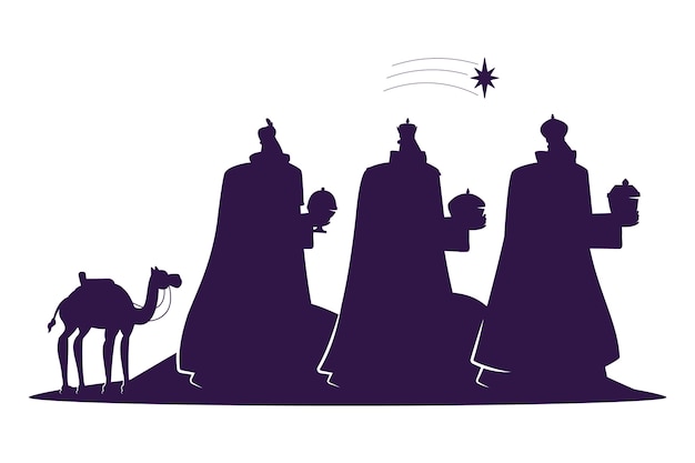 Flat reyes magos silhouette illustrations