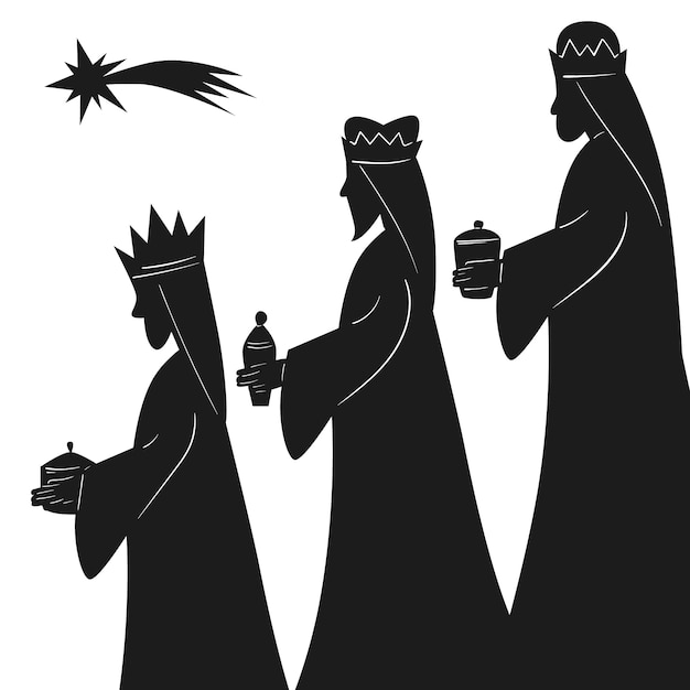 Illustrazioni di silhouette di reyes magos piatte