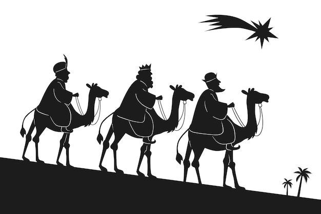 Flat reyes magos silhouette illustrations
