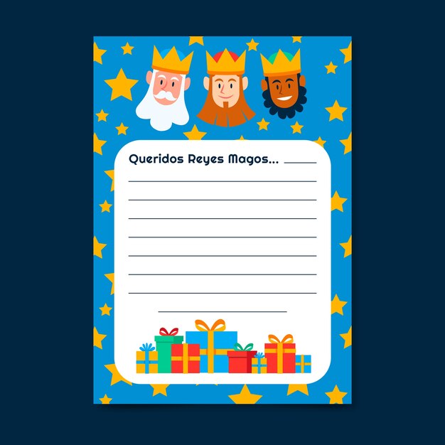 Modello di lettera wishlist reyes magos piatto