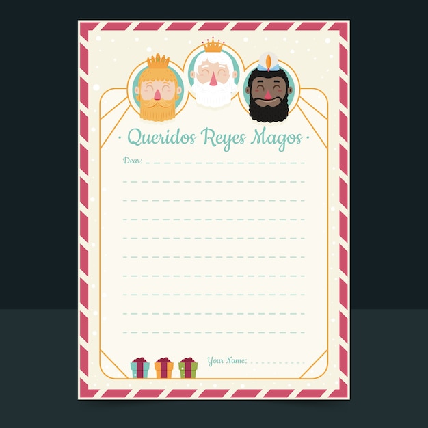 Free vector flat reyes magos wishlist letter template