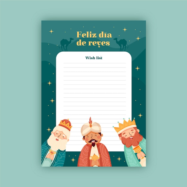 Vettore gratuito modello di lettera wishlist reyes magos piatto