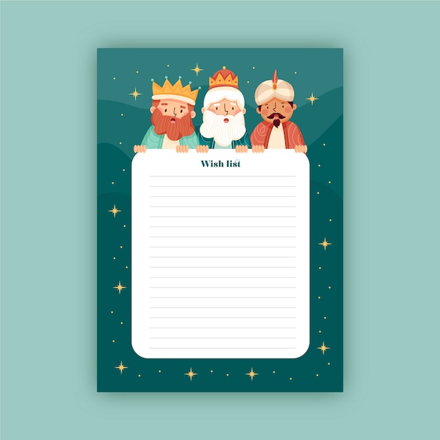 Modello di lettera wishlist reyes magos piatto