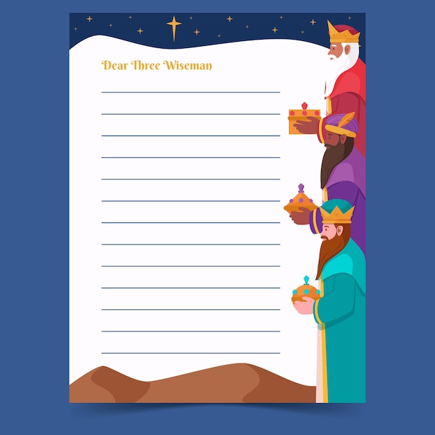 Free vector flat reyes magos wishlist letter template