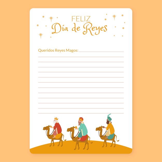 Vettore gratuito modello di lettera wishlist reyes magos piatto