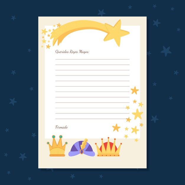 Flat reyes magos wishlist letter template