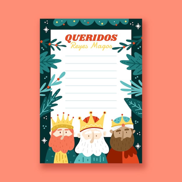 Modello di lettera wishlist reyes magos piatto