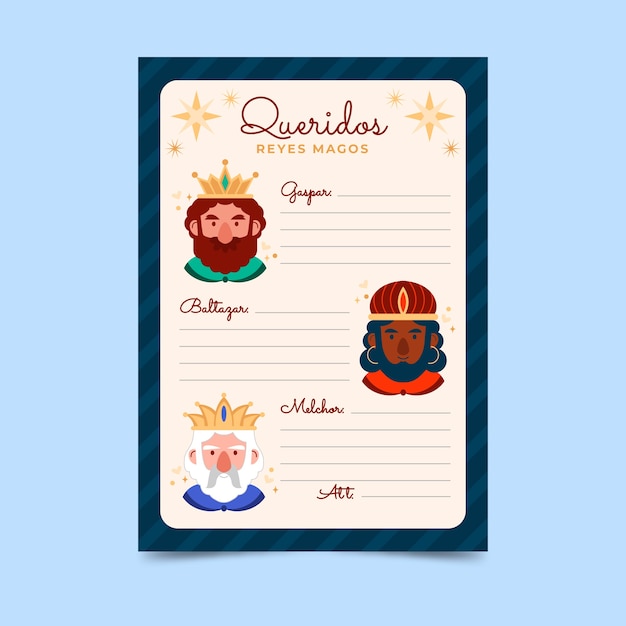 Flat reyes magos wishlist letter template