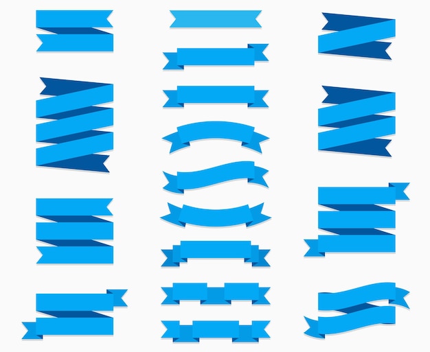Плоские ленты баннеры плоские, изолированные на белом фоне, набор иллюстраций синей ленты