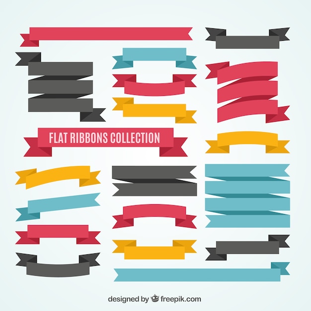 Flat ribbons collection in colored style