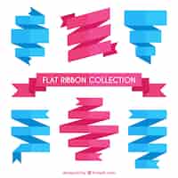 Free vector flat ribbons set in pink and blue colors