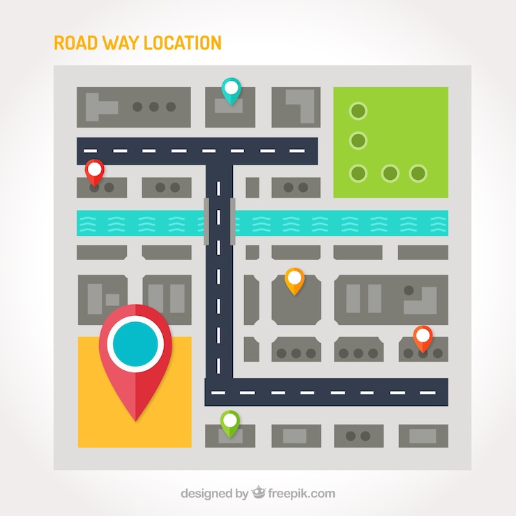 Free Vector flat road map with a several landmarks