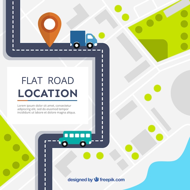 Free vector flat road map with vehicles