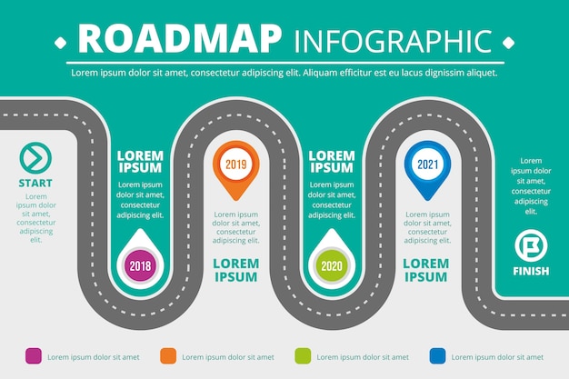 Vettore gratuito modello di infografica roadmap piatta