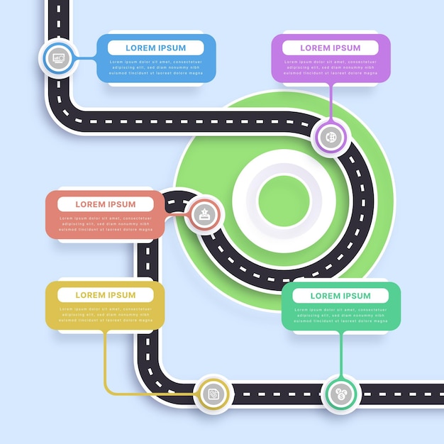 Vettore gratuito modello di infografica roadmap piatta