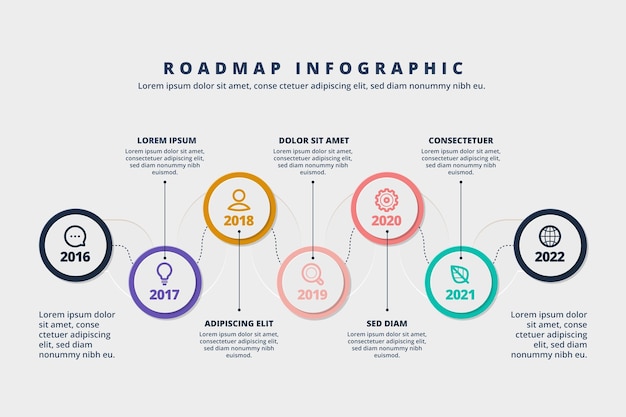 Плоский инфографический шаблон дорожной карты