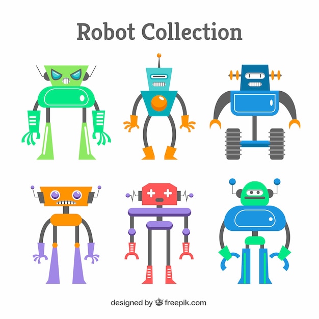 Flat robot character collection