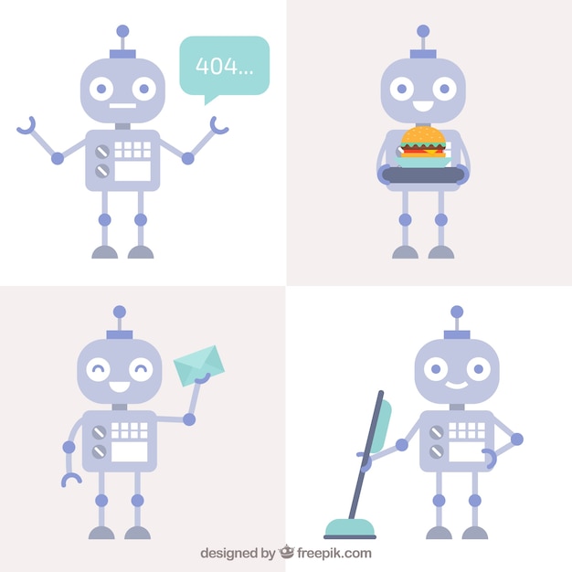 Free vector flat robot character with different poses collection