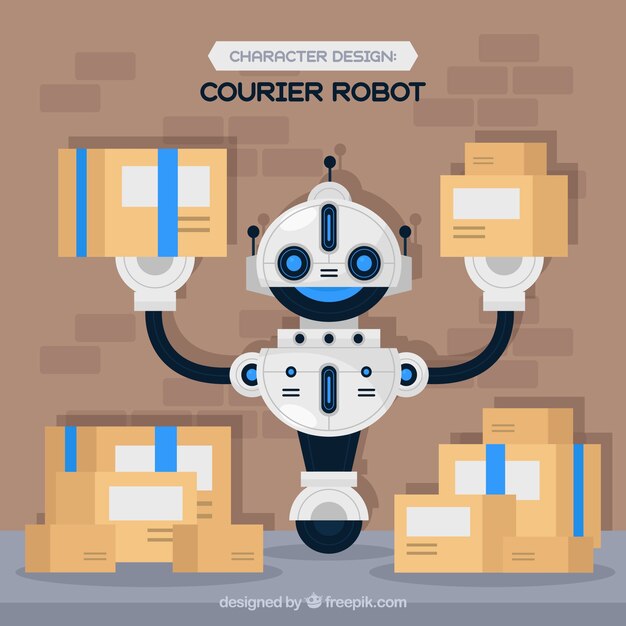 flat robot character with different poses collection