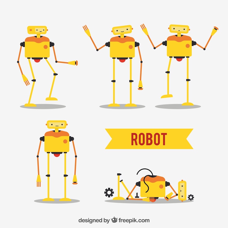 Free Vector flat robot character with different poses collection
