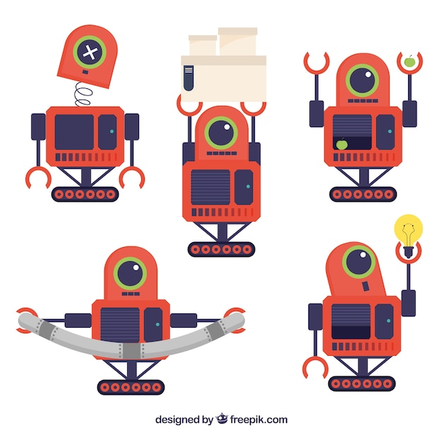 Personaggio robot piatto con collezione di pose diverse