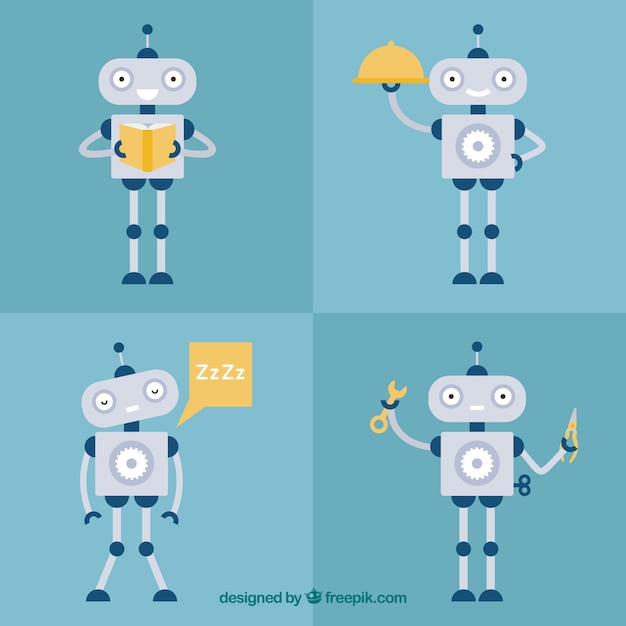 Free vector flat robot character with different poses collection