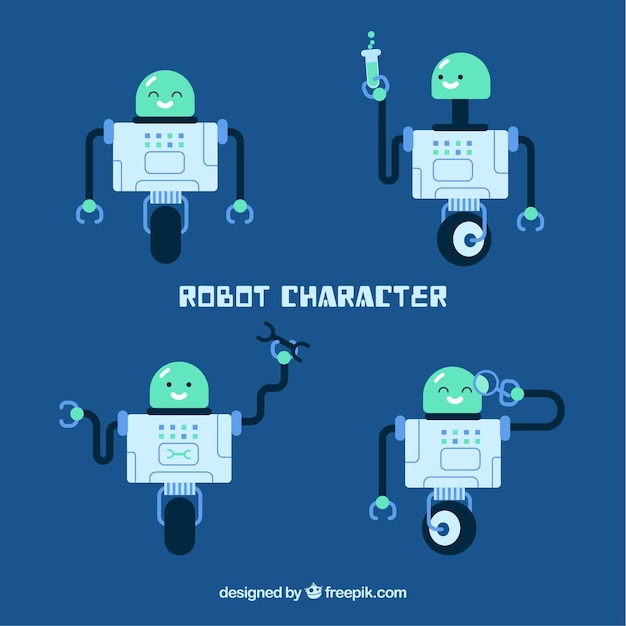 Free vector flat robot character with different poses collection