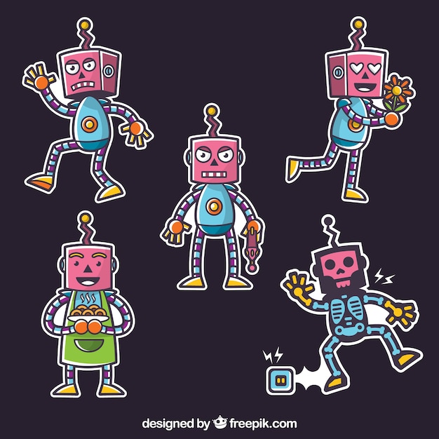 Free vector flat robot character with different poses collection