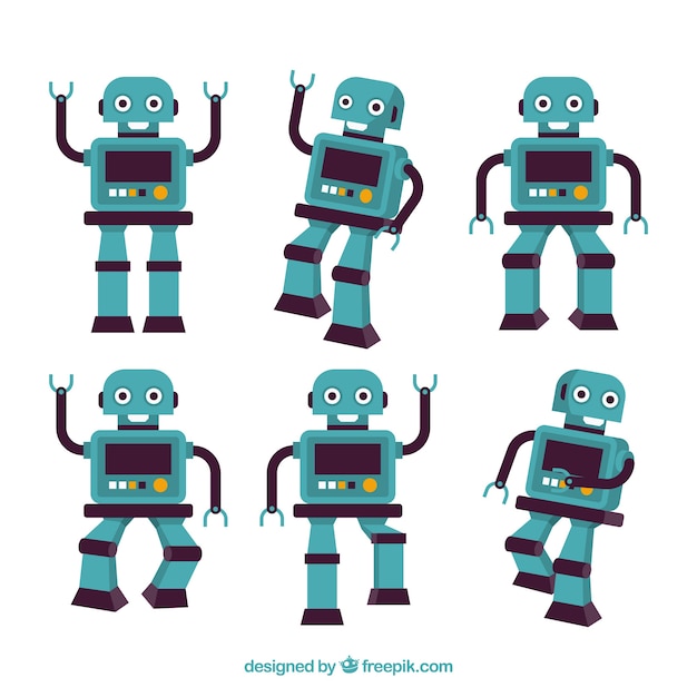 Free vector flat robot collection with different poses