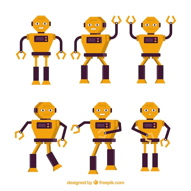 Raccolta di robot piatto con diverse pose