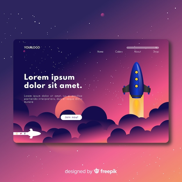 Free vector flat rocket landing page