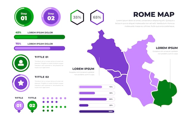 Vettore gratuito piatto infografica mappa roma con statistiche