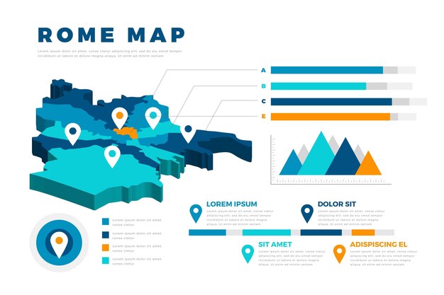 Плоская инфографика карта рима