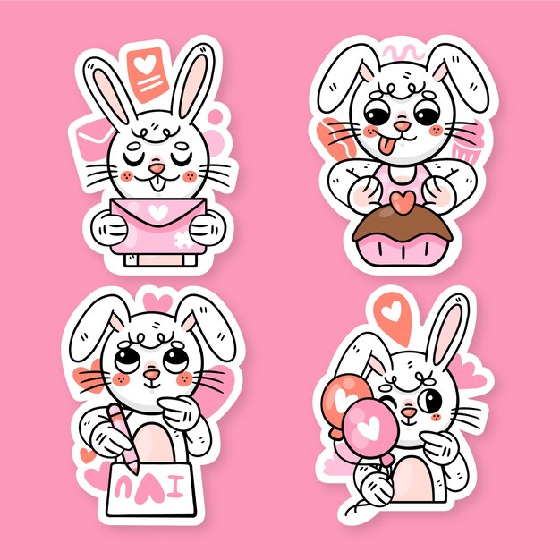 Free vector flat ronnie the bunny love stickers collection