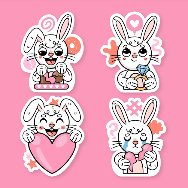 Vettore gratuito collezione di adesivi ronnie the bunny love piatti