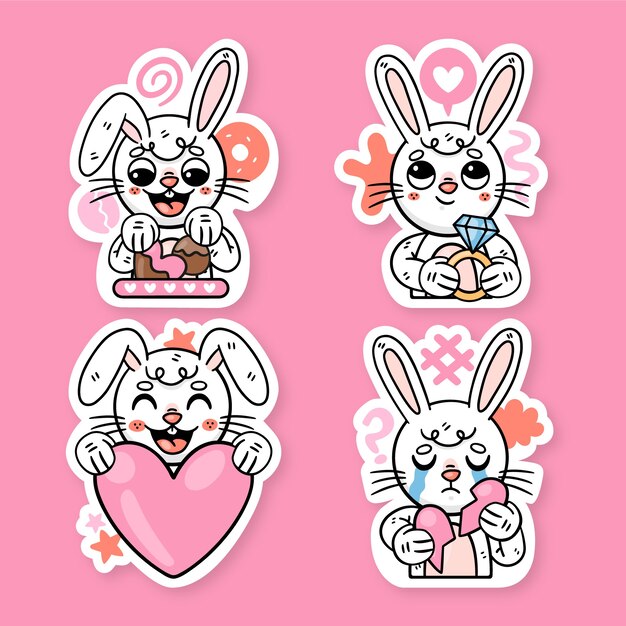 Flat ronnie the bunny love stickers collection