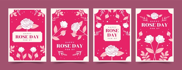 Free vector flat rose day greeting cards collection