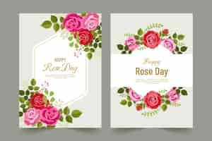 Free vector flat rose day greeting cards collection