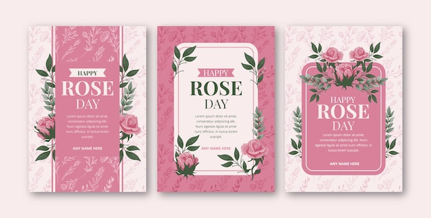 Free vector flat rose day greeting cards collection